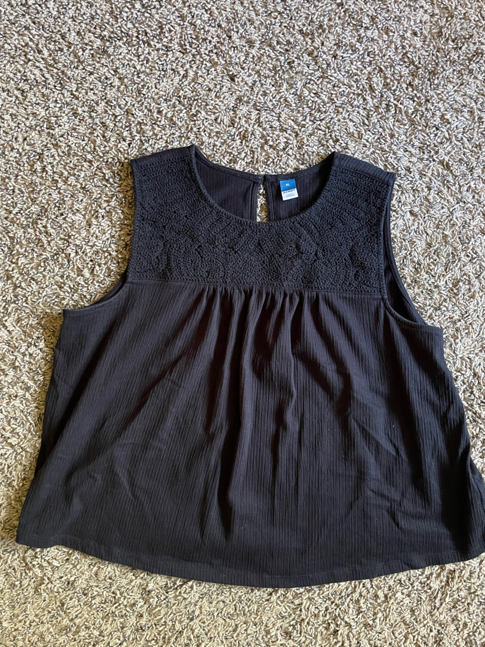 Black Sleeveless Crochet-Yoke Women’s Top